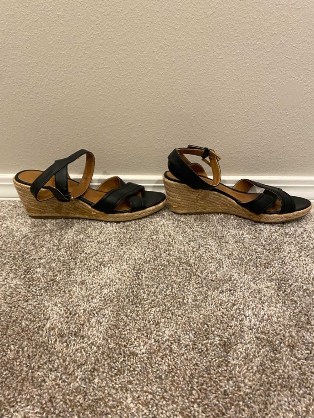 G.H. Bass & Co. Black Leather Espadrille Wedge Sandals